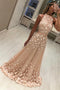 Modest High Neck Sleeveless Sweep Train Prom Evening Dresses with Appliques UQ1686