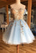 A Line Above-Knee Light Blue Tulle Homecoming Prom Dress with Appliques N1877