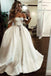 Puffy Off the Shoulder Satin Long Wedding Dresses with Pockets, Simple Bridal Dress N2095
