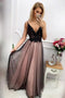 Black V Neck Tulle Long Prom Dress with Appliques, Floor Length Backless Formal Dress UQ2450