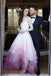 A-line Colorful Pink and White Long Sleeves Sheer Long Wedding Dress UQW0002