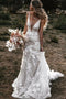 Charming Mermaid Sheer Neck Backless Lace Appliques Tulle Wedding Dresses UQW0072