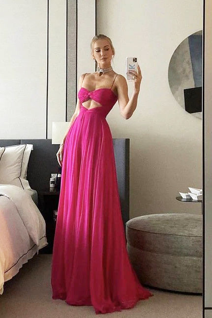 New Style Chiffon Cut Out Sleeveless Prom Gown, A Line Spagetti Straps Long Evening Dress UQP0203
