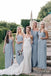 Flowy Long one Shoulder Dusty Blue Chiffon Bridesmaid Dresses with Slit UQ2073