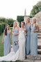 Flowy Long one Shoulder Dusty Blue Chiffon Bridesmaid Dresses with Slit UQ2073