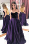 A-Line Purple Velvet Satin Sweetheart Long Prom Dresses With Pockets UQP0043