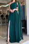 Emerald Green One Shoulder Chiffon Prom Dress, Floor Length Evening Gown UQP0092