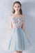 Cute Off the Shoulder Short Prom Dress with Flowers, A Line Appliqued Homecoming Dress N1943