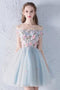 Cute Off the Shoulder Short Prom Dress with Flowers, A Line Appliqued Homecoming Dress UQ1943