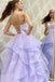Fluffy V Neck Lilac Long Prom Dress, Spaghetti Straps Formal Evening Gown UQP0062