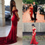 Red Off the Shoulder Split Mermaid Prom Dress, Long Formal Dresses with Slit UQ1685