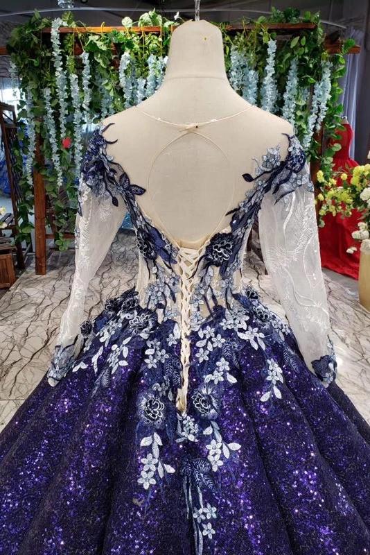 Ball Gown Long Sleeves Sequins Ombre Prom Dress, Puffy Quinceanera Dre Uniquedresss Ball Gown Long Sleeves Sequins Ombre Prom Dress, Puffy Quinceanera Dre Uniquedresss