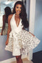Ivory Lace Applique Halter Homecoming Dresses, Sleeveless Short Party Dress UQ1818