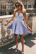 A Line V-Neck Halter Lavender Homecoming Dresses, Simple Short Sweet 16 Dress UQH0060