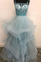 Light Green Spaghetti Straps Tulle Prom Dress with Beading Crystal UQP0193