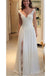 A Line Chiffon Beach Wedding Dress with Lace, Long Flowy Bridal Dress with Lace UQ1772