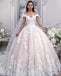 Light Pink Off the Shoulder Ball Gown Tulle Wedding Dress with Appliques, Bridal Dress UQ2378