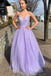 Lilac Glitter Floor Length Spaghetti Straps Sleeveless Prom Dress, Formal Evening Dress UQP0061