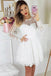 A-Line Round Neck Long Sleeves White Lace Short Homecoming Party Dress, Short Dress N1906