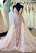 Spaghetti Straps Deep V Neck Tulle Prom Dress with Lace Appliques, Bridal Dresses N2535