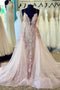 Spaghetti Straps Deep V Neck Tulle Prom Dress with Lace Appliques, Bridal Dresses UQ2535