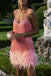 Tassel Feather Mini Summer Spaghetti Strap V Neck Evening Party Club Short Prom Dress UQD007
