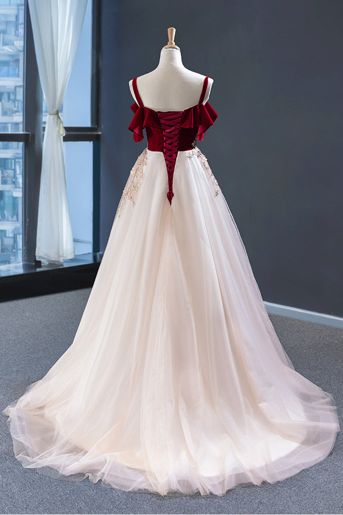Uniquedresss Vintage Red Straps Tulle Formal Dress, Elegant Applique P Uniquedresss Vintage Red Straps Tulle Formal Dress, Elegant Applique P
