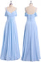Light Sky Blue Off Shoulder Spaghetti Strap Chiffon Dresses, Floor Length Formal Dress UQ2057