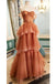 Orange Off the Shoulder Tulle Tiered Long Prom Dress,  A Line Evening Gown UQP0205