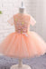 Cute Peach Short Flower Girl Dresses For Weddings High Neck Short Sleeves Dress F062