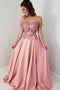 Pink Sheer Neck Long Prom Dress with Lace Appliques, Charming Party Dress with Beads UQ1682