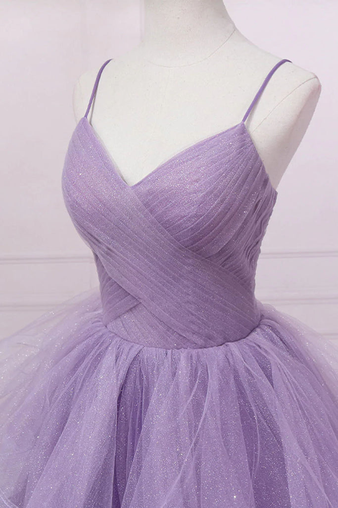Princess Lavender Sparkly Spaghetti Straps Long Prom Dress Floor Length Evening Gown UQP0188