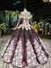 Sparkly Off the Shoulder Long Prom Dress with Flowers, Ball Gown Quinceanera Dresses UQ2494