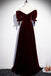 Modest Burgundy Long Prom Dresses with Short Sleeves Vintage Evening Gown UQP0075