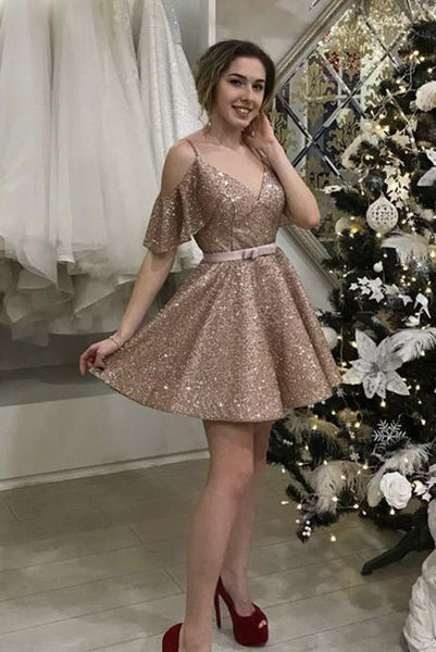 rose gold homecoming dress Rose Gold Strapless Sweetheart Sparkly A-line Long Prom Dress, PD3378   AlineBridal