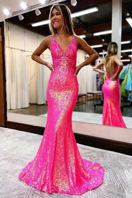 Lavender V Neck Mermaid Prom Dress, Sparkly Sequined Long Evening Gown Uniquedresss Lavender V Neck Mermaid Prom Dress, Sparkly Sequined Long Evening Gown Uniquedresss