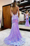 Lavender V Neck Mermaid Prom Dress, Sparkly Sequined Long Evening Gown UQP0206