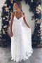 Ivory Spaghetti Strap Lace Open Back Side Split Long Beach Wedding Dresses UQW0031