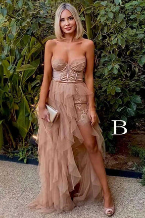 White High Low Sweetheart Tulle Prom Dress with Lace, Unique Formal Gown UQP0131