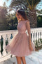 Pink Long Sleeve Sequin Short Homecoming Dresses Backless Prom Formal Dress UQ1954