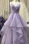Spaghetti Straps Asymmetrical Long Prom Dress, Shiny Evening Gown UQP0065