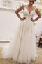 Simple Tulle Lace Illusion Back A-Line Wedding Dresses, A Line V Neck Bridal Dress UQ1792