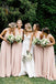 Simple V Neck Light Pink Bridesmaid Dresses Long Chiffon Maxi Dress UQ2074