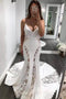 Spaghetti Straps Mermaid V-neck Satin Lace Wedding Dresses Bridal Gowns UQW0042