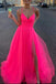 Spaghetti Straps V Neck Tulle Prom Gown, Elegant Long Formal Dress UQP0108