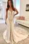 Ivory Satin Gorgeous Lace Spaghetti Strap Vintage Mermaid Wedding Dresses UQ1777