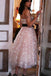 Spaghetti Strap Tea Length Starry Tulle Homecoming Dress with Belt, Party Dress N1884