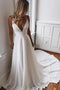 Simple Spaghetti Strap Chiffon Beach Wedding Dress with Beading Back UQ2433
