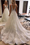 Gorgeous A Line Deep V-neck Sparkly Wedding Dress With Lace Appliques UQW0056