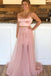 Sparkly Spaghetti Straps Two Piece Pink Prom Dress Long Formal Gown UQP0109